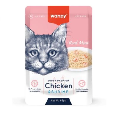 Wanpy Cat пауч 85гр с пилешко и скариди в апетитно желе