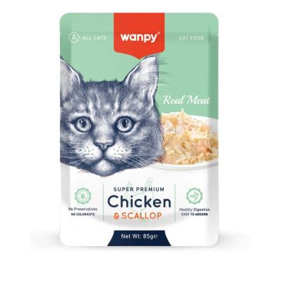 Wanpy Cat пауч 85гр с пилешко и миди Сен Жак в апетитно желе