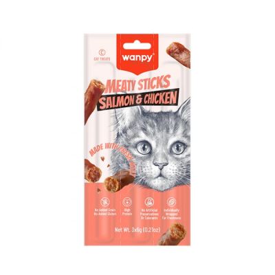 Wanpy cat meat sticks 3бр саламени пръчици със сьомга и пиле