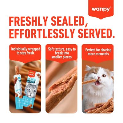 Wanpy cat meat sticks 3бр саламени пръчици със сьомга и пиле
