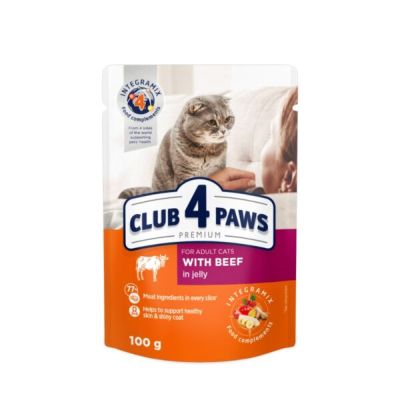 CLUB 4 PAWS POUCH BEEF IN JELLY 85g – пауч за котки говеждо в желе