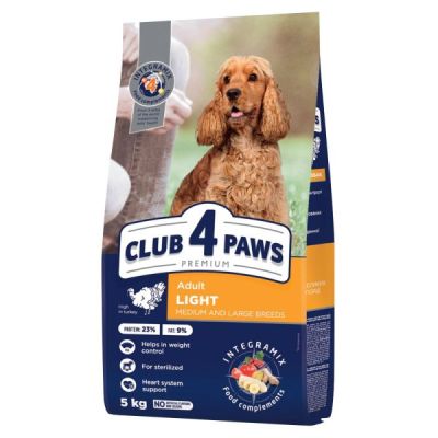 CLUB 4 PAWS DOG MEDIUM AND LARGE ADULT LIGHT/STERILISED 5 KG – Храна за кастрирани кучета и наднормено тегло